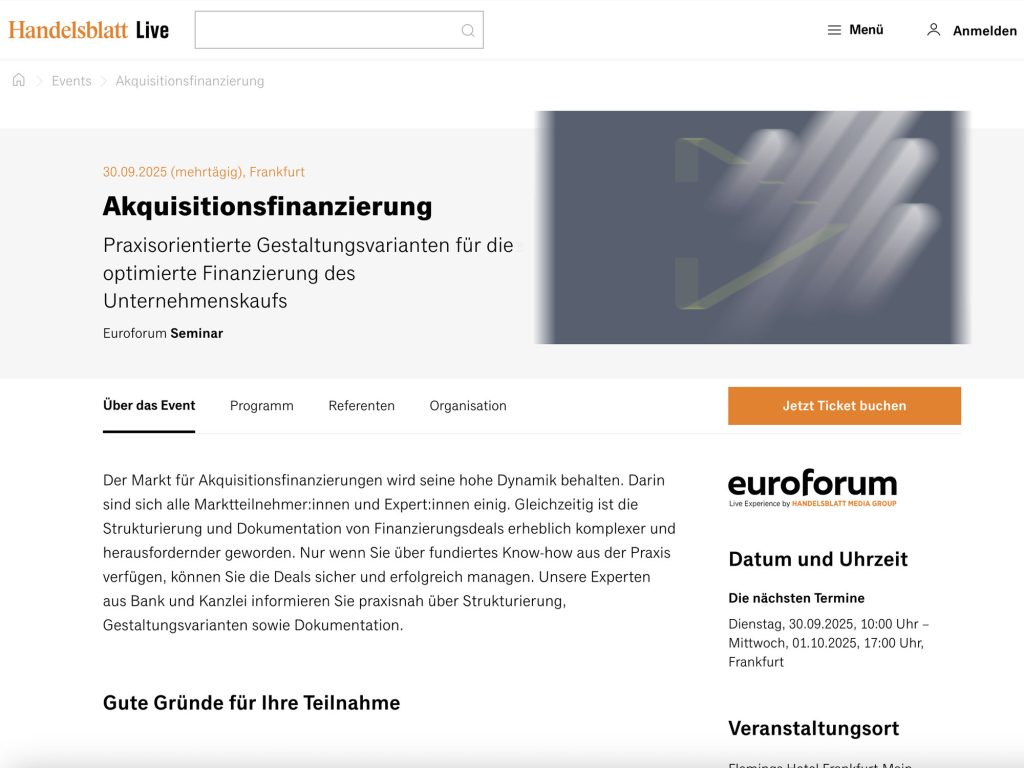 Seminar Akquisitionsfinanzierung - Event screenshot