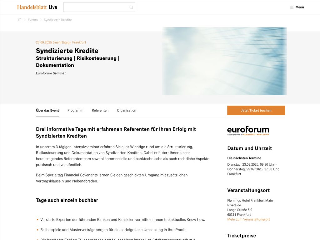 Syndizierte Kredite - Euroforum Seminar - Event screenshot