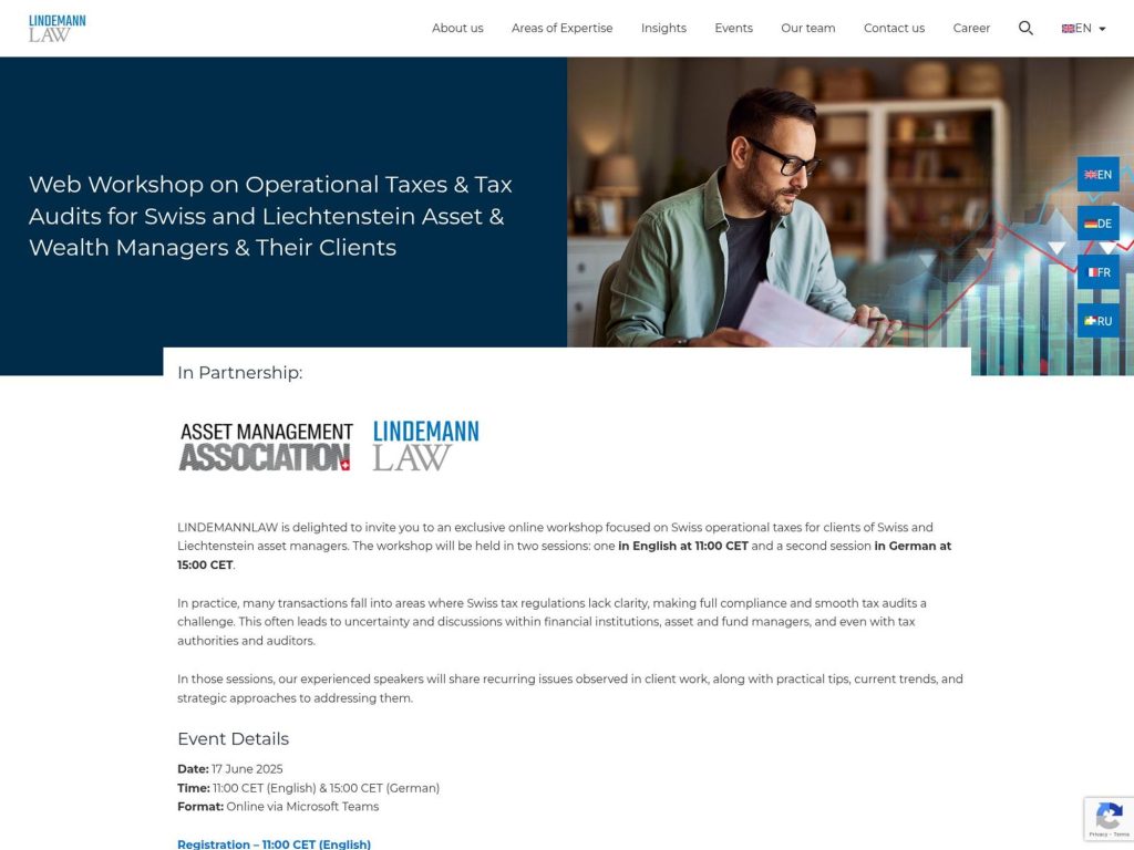 Web Workshop on Operational Taxes & Tax Audits for Swiss and Liechtenstein Asset & Wealth Managers & Their Clients - Event screenshot