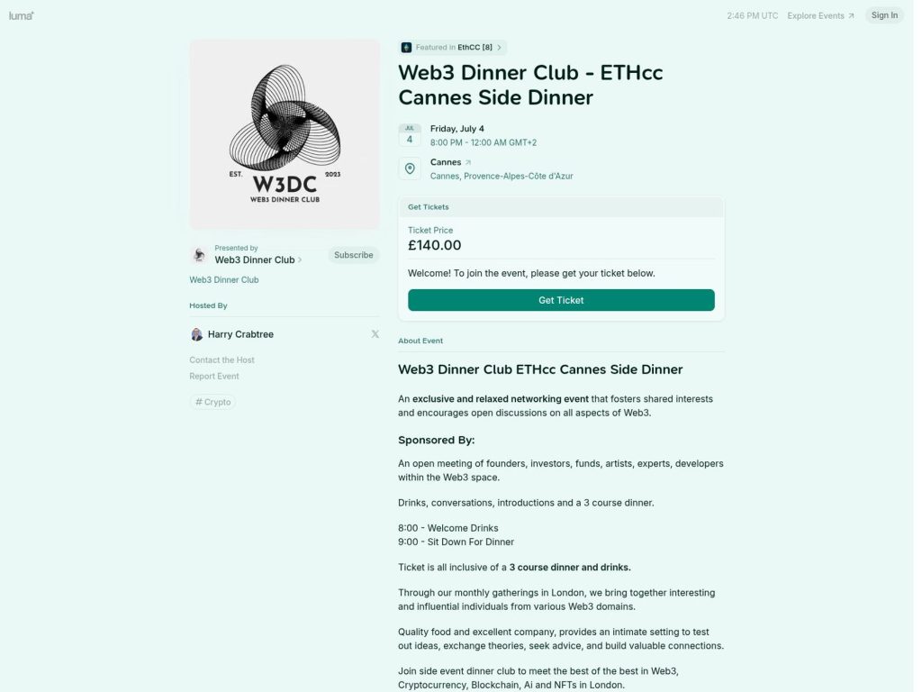 Web3 Dinner Club - ETHcc Cannes Side Dinner - Event screenshot