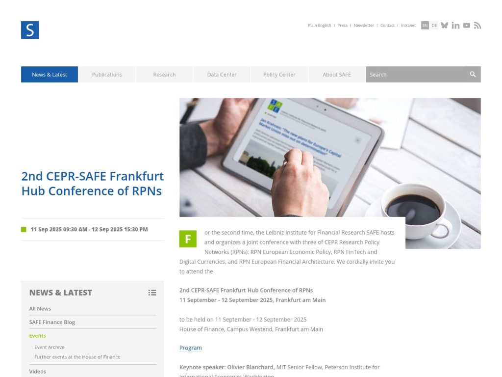 2nd SAFE-CEPR Frankfurt Hub International Conference - Event screenshot