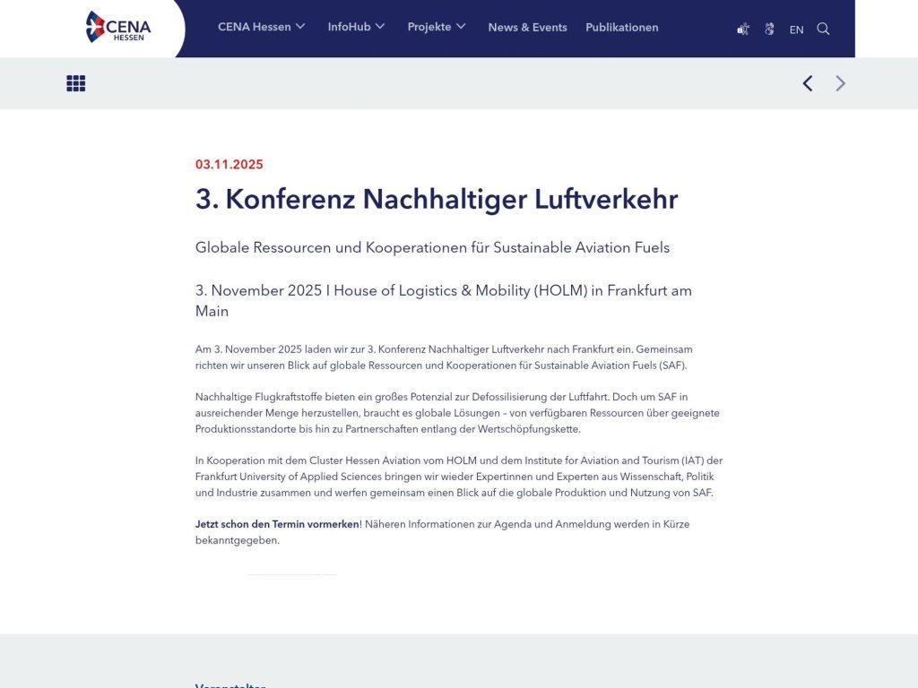 3. Konferenz Nachhaltiger Luftverkehr - Globale Ressourcen und Kooperationen für Sustainable Aviation Fuels - Event screenshot