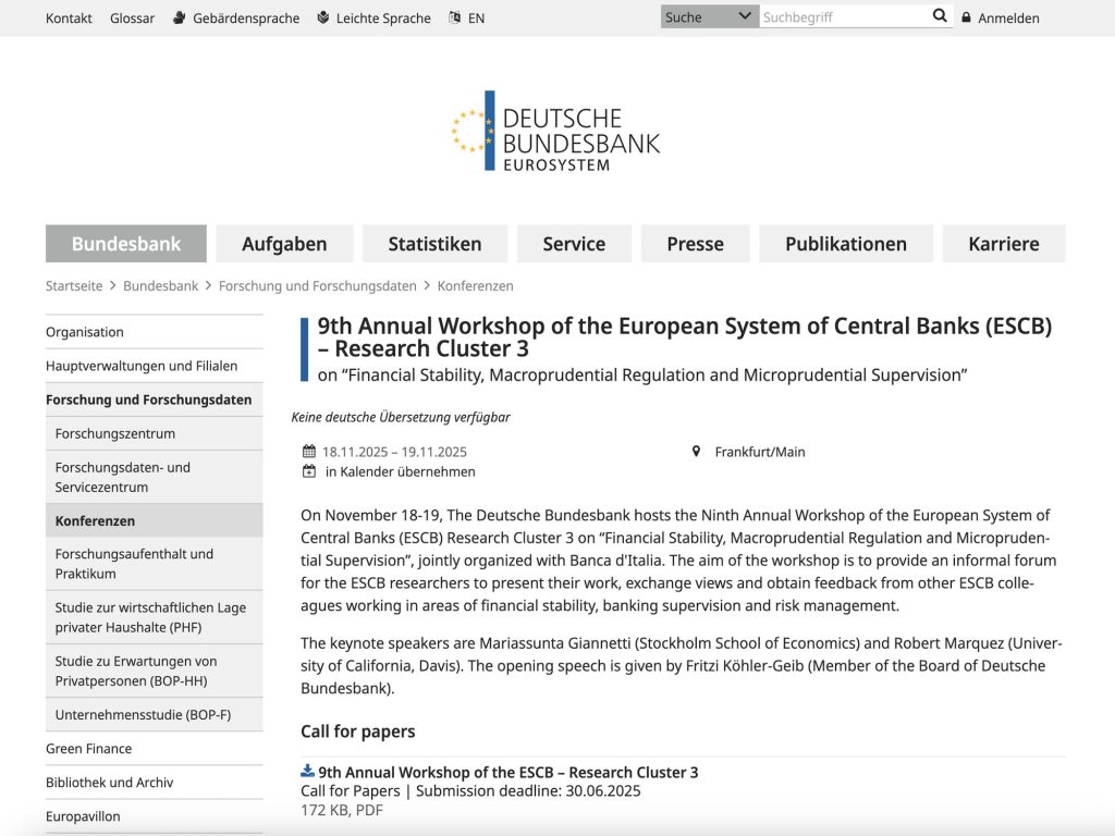 9th Annual Workshop of the European System of Central Banks (ESCB) – Research Cluster 3 - Event screenshot