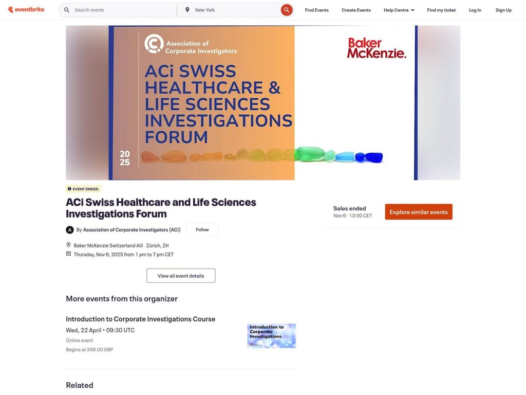 ACi Swiss Healthcare and Life Sciences Investigations Forum - Join leading investigations & compliance professionals from across the healthcare and life sciences sectors for an intensive half-day forum.