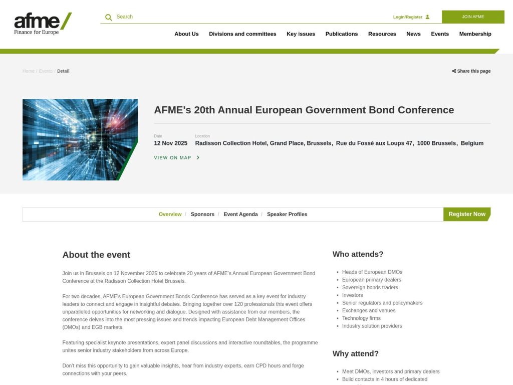 AFME's 20th Annual European Government Bond Conference - Event screenshot