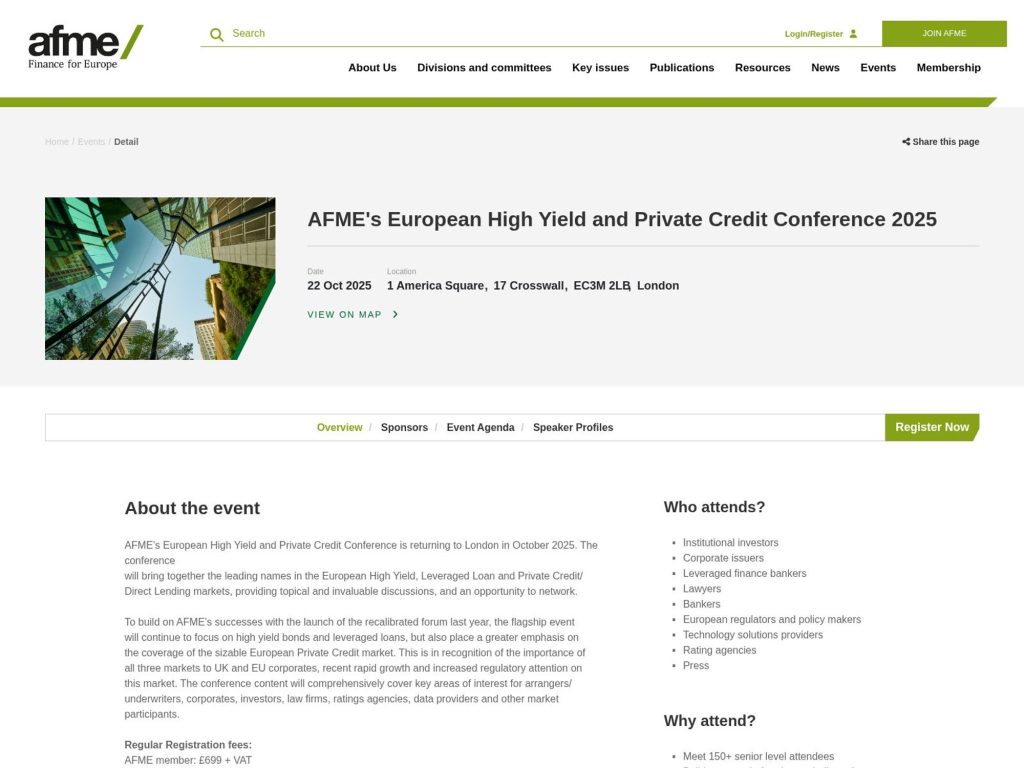 AFME's European High Yield and Private Credit Conference 2025 - Event screenshot