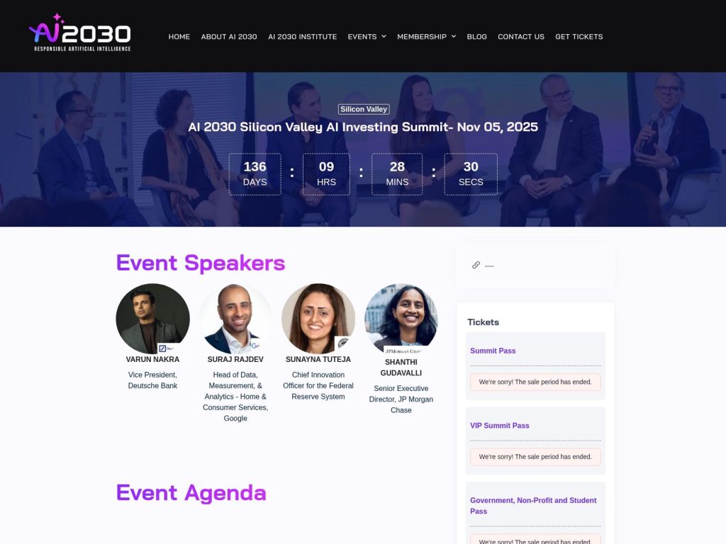 AI 2030 Silicon Valley AI Investing Summit - Event screenshot