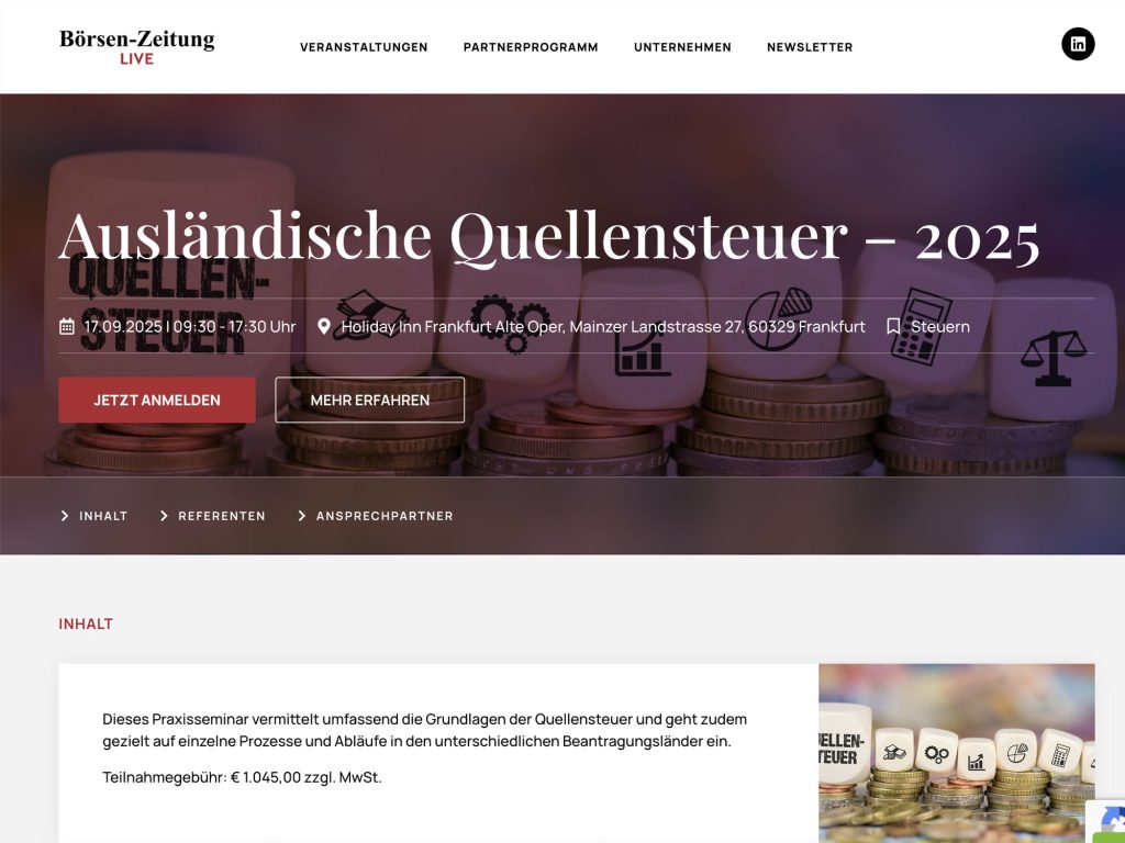 Ausländische Quellensteuer – 2025 - Event screenshot
