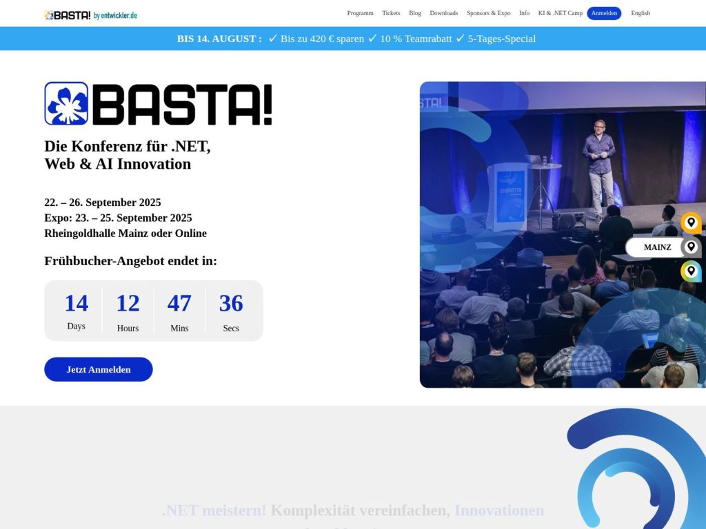 BASTA! 2025 Mainz - Die Konferenz für .NET, Web & AI Innovation - Event screenshot