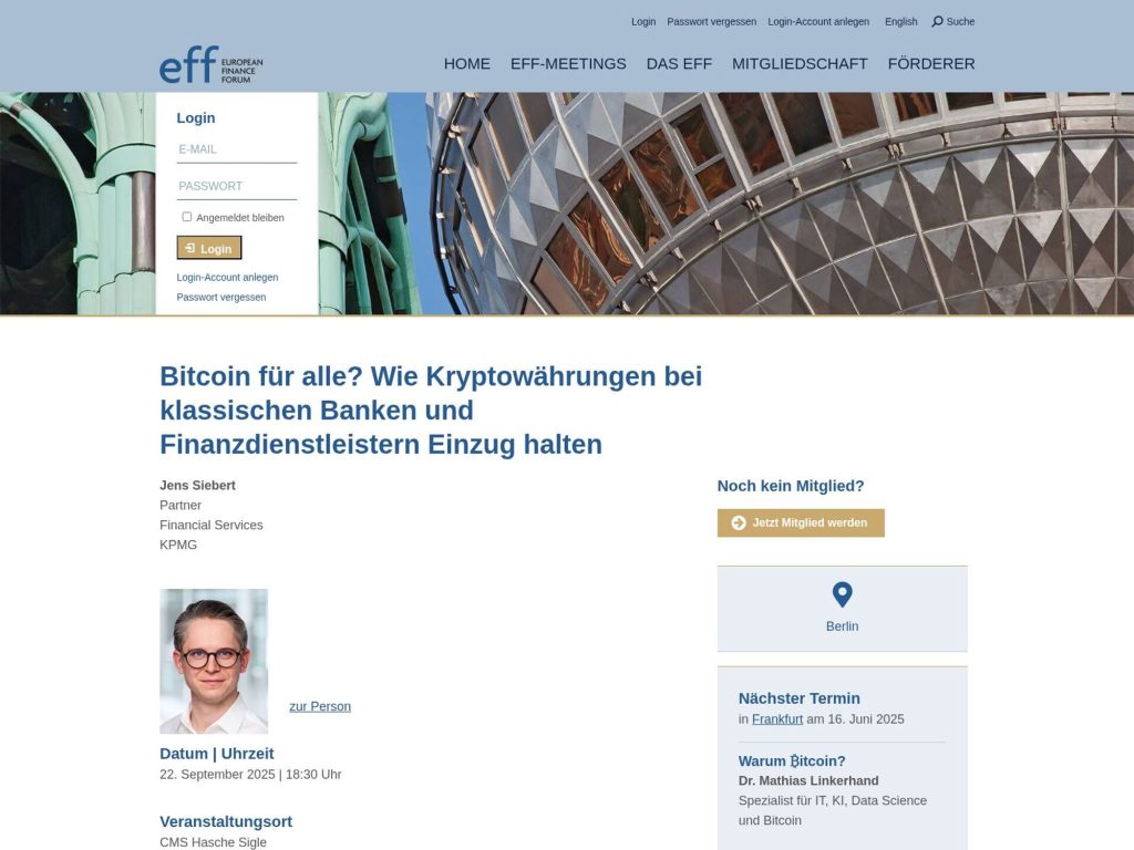 Bitcoin für alle? Wie Kryptowährungen bei klassischen Banken und Finanzdienstleistern Einzug halten - Event screenshot