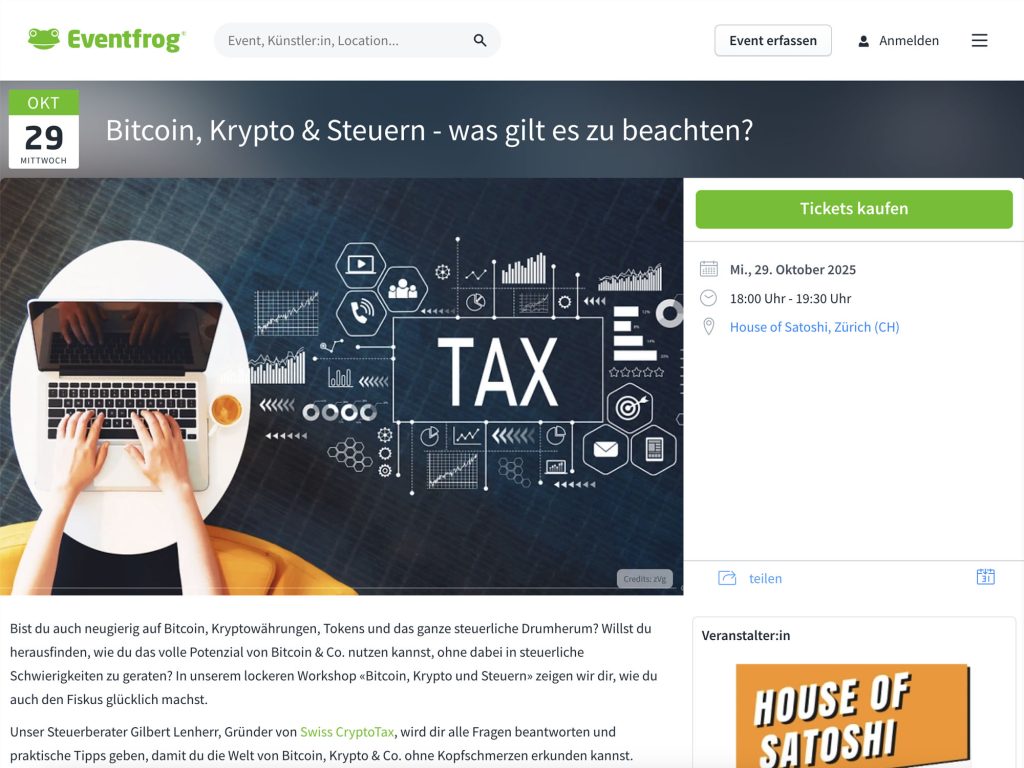 Bitcoin, Krypto & Steuern - was gilt es zu beachten? - Event screenshot