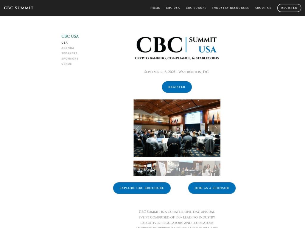 CBC Summit USA 2025 - CBC Summit is the nexus of crypto, banking, compliance, and stablecoins - Event screenshot