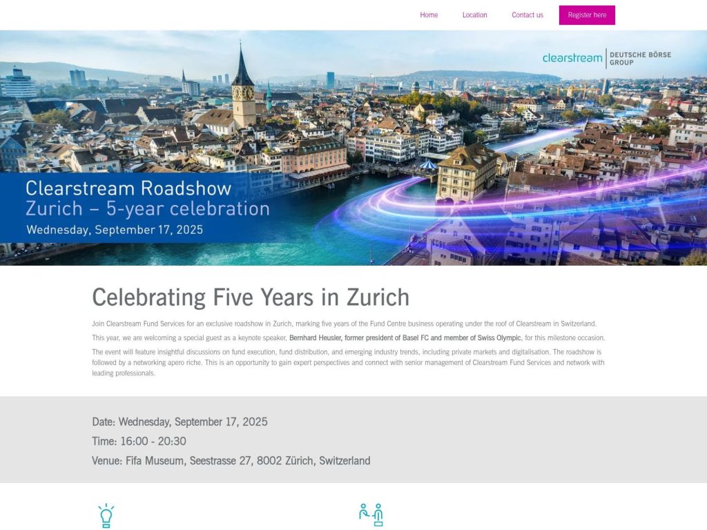 Clearstream Roadshow Zurich - Celebrating Five Years in Zurich - Event screenshot
