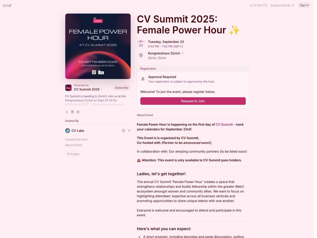 CV Summit 2025: Female Power Hour ✨ - Female Power Hour is only available to CV Summit pass holders - Event screenshot