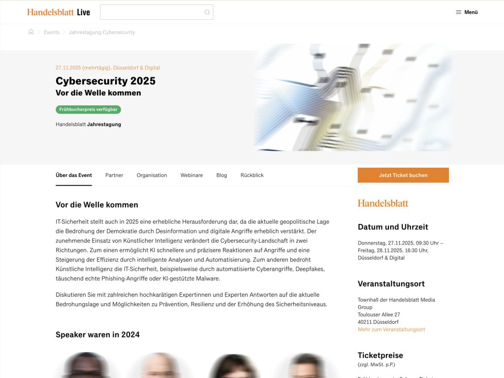 Cybersecurity 2025 - Handelsblatt Jahrestagung - Event screenshot