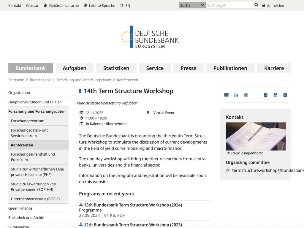 Deutsche Bundesbank 14th Term Structure Workshop - Event screenshot