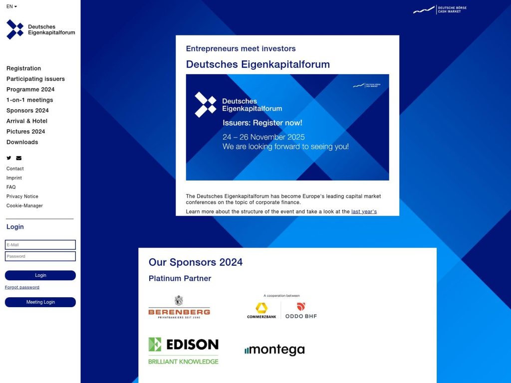 Deutsches Eigenkapitalforum 2025 - The Deutsches Eigenkapitalforum has become Europe's leading capital market conference on the topic of corporate finance. - Event screenshot