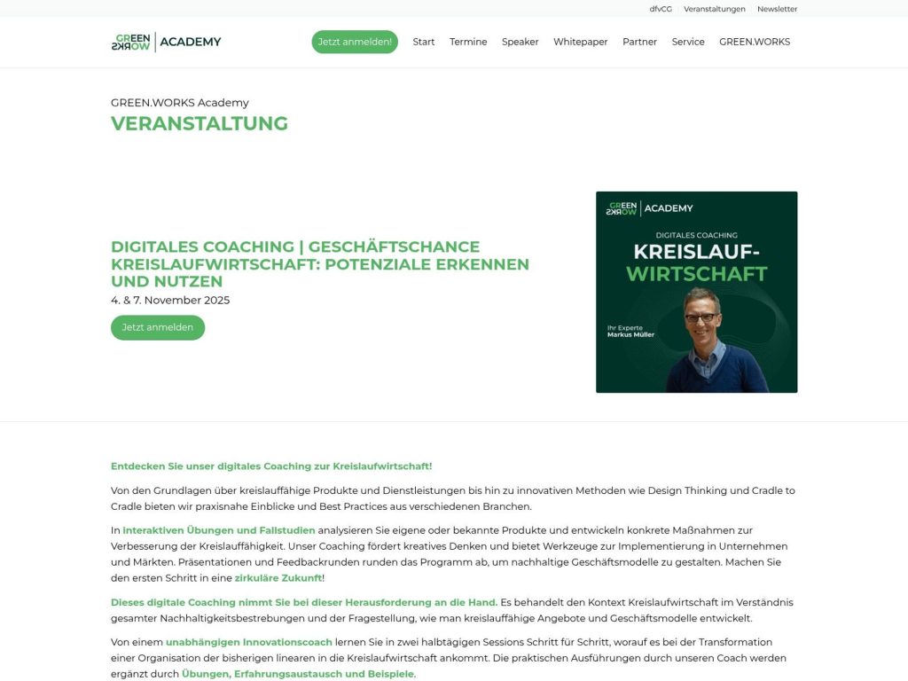 Digitales Coaching | Geschäftschance Kreislaufwirtschaft: Potenziale erkennen und nutzen - Event screenshot