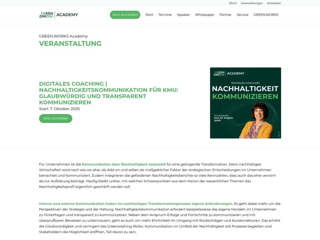 Digitales Coaching | Nachhaltigkeitskommunikation für KMU: Glaubwürdig und transparent kommunizieren - Event screenshot