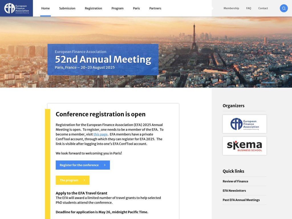 EFA 2025 Conference - European Finance Association 52nd Annual Meeting - Event screenshot