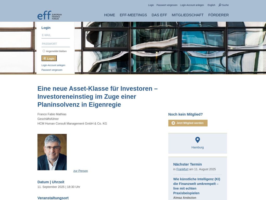 Eine neue Asset-Klasse für Investoren – Investoreneinstieg im Zuge einer Planinsolvenz in Eigenregie - Event screenshot
