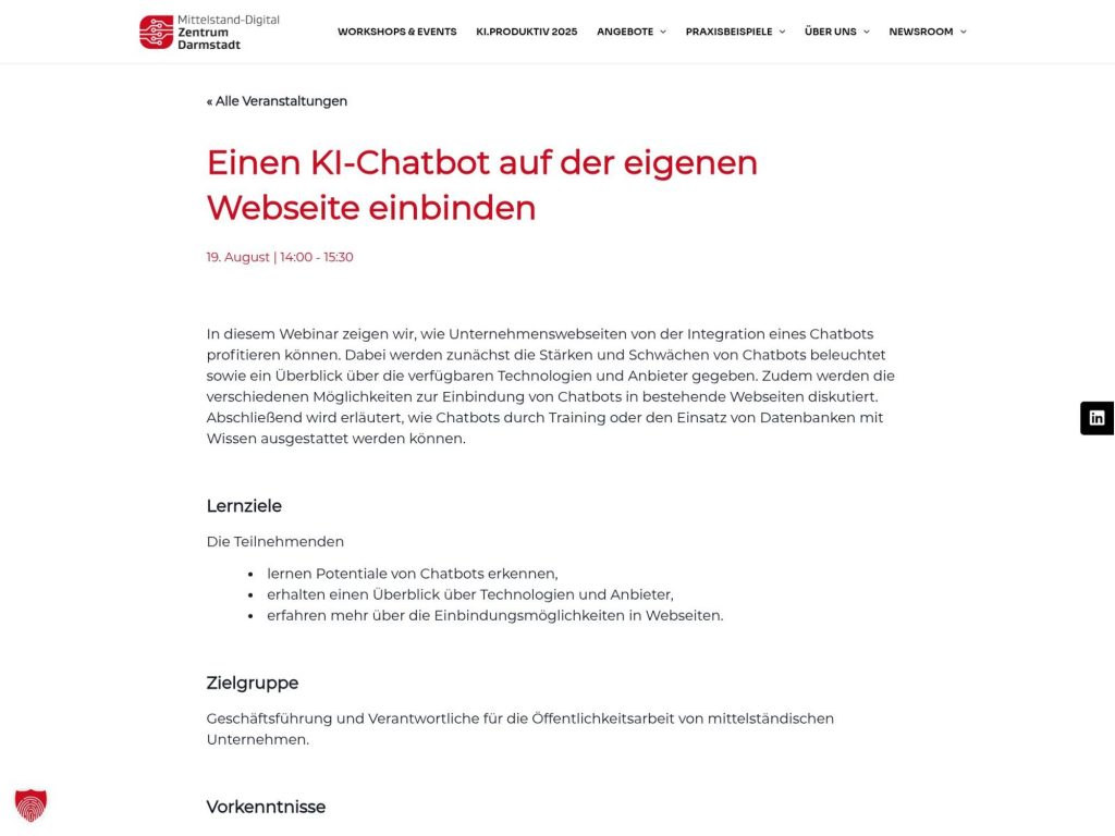 Einen KI-Chatbot auf der eigenen Webseite einbinden - Event screenshot