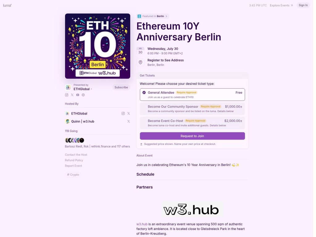 Ethereum 10Y Anniversary Berlin - Event screenshot