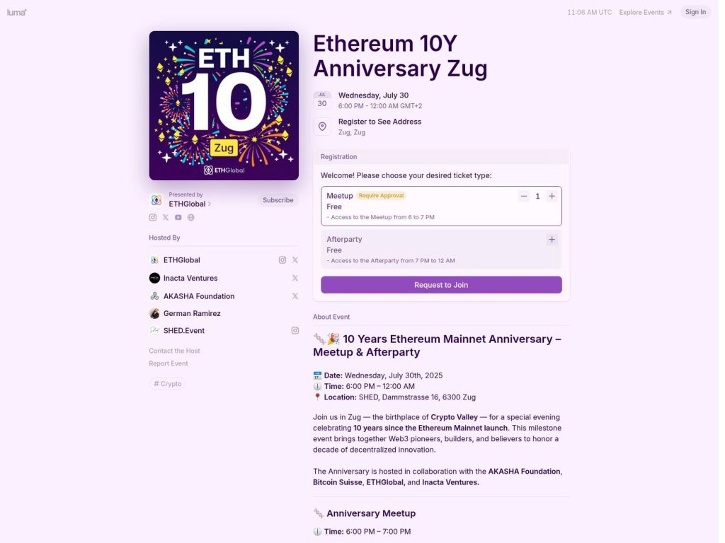 Ethereum 10Y Anniversary Zug - Event screenshot