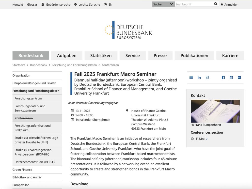 Fall 2025 Frankfurt Macro Seminar - Event screenshot