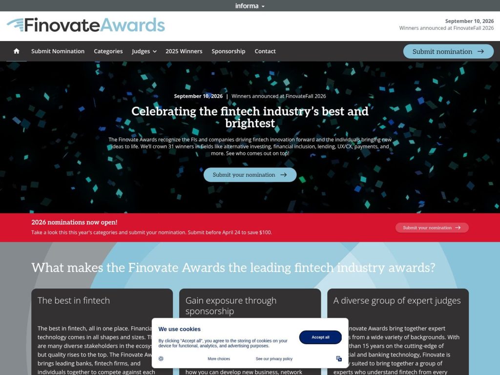 Finovate Awards screenshot