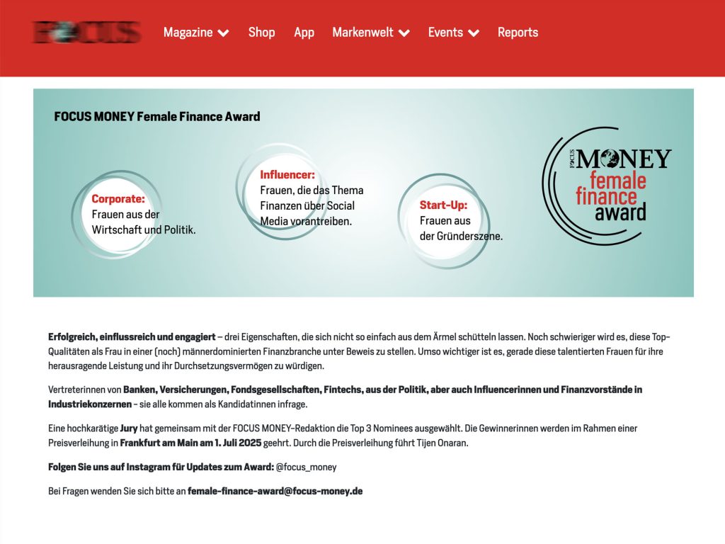 FOCUS MONEY Female Finance Award 2025 - Event screenshot