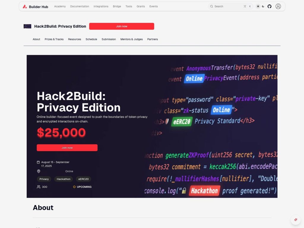 Hack2Build: Privacy Edition - Online builder-focused event designed to push the boundaries of token privacy and encrypted interactions on-chain - Event screenshot
