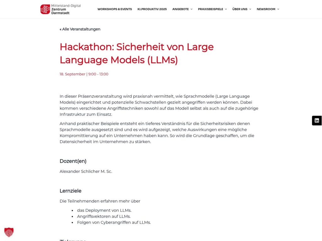 Hackathon: Sicherheit von Large Language Models (LLMs) - Event screenshot