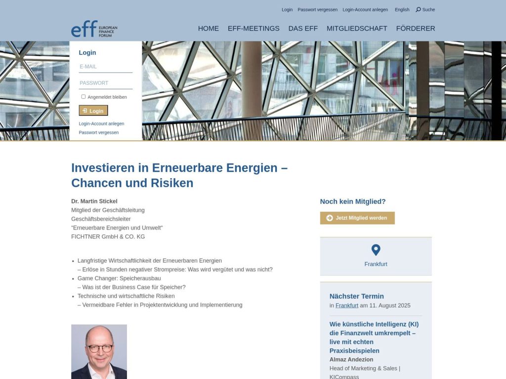 Investieren in Erneuerbare Energien – Chancen und Risiken - Event screenshot