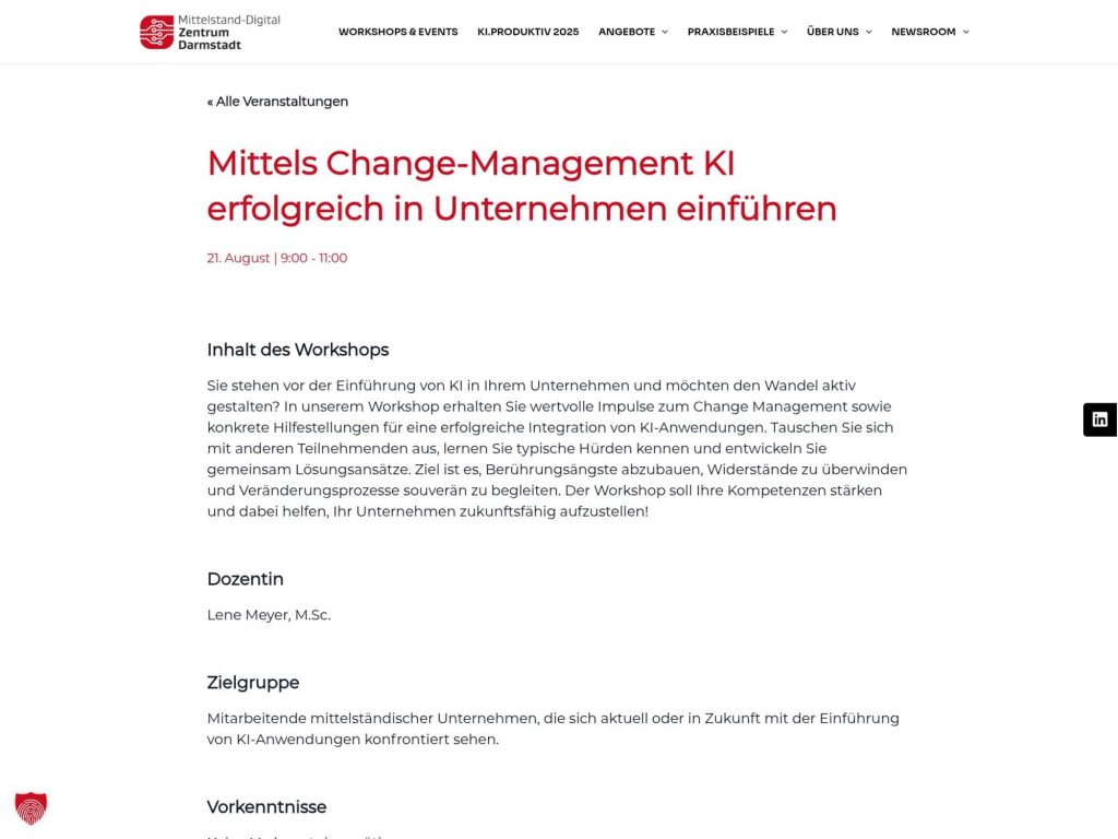Mittels Change-Management KI erfolgreich in Unternehmen einführen - Event screenshot