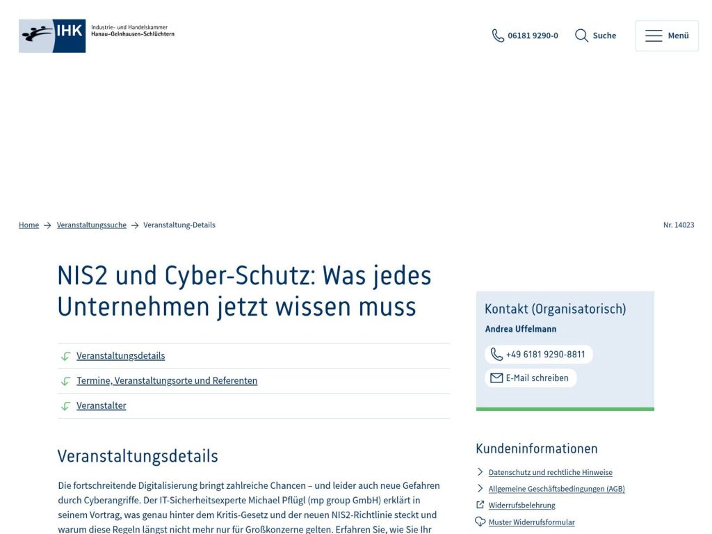 NIS2 und Cyber-Schutz: Was jedes Unternehmen jetzt wissen muss - Event screenshot
