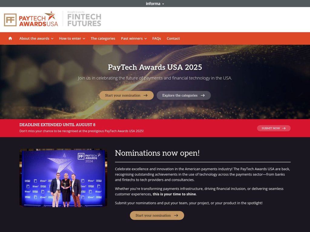 PayTech Awards USA 2025 - Join us in celebrating the future of payments and financial technology in the USA. - Event screenshot