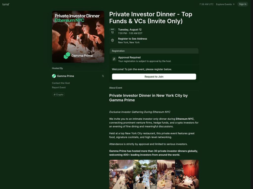 Private Investor Dinner - Top Funds & VCs (Invite Only) - Private Investor Dinner in New York City by Gamma Prime - Event screenshot