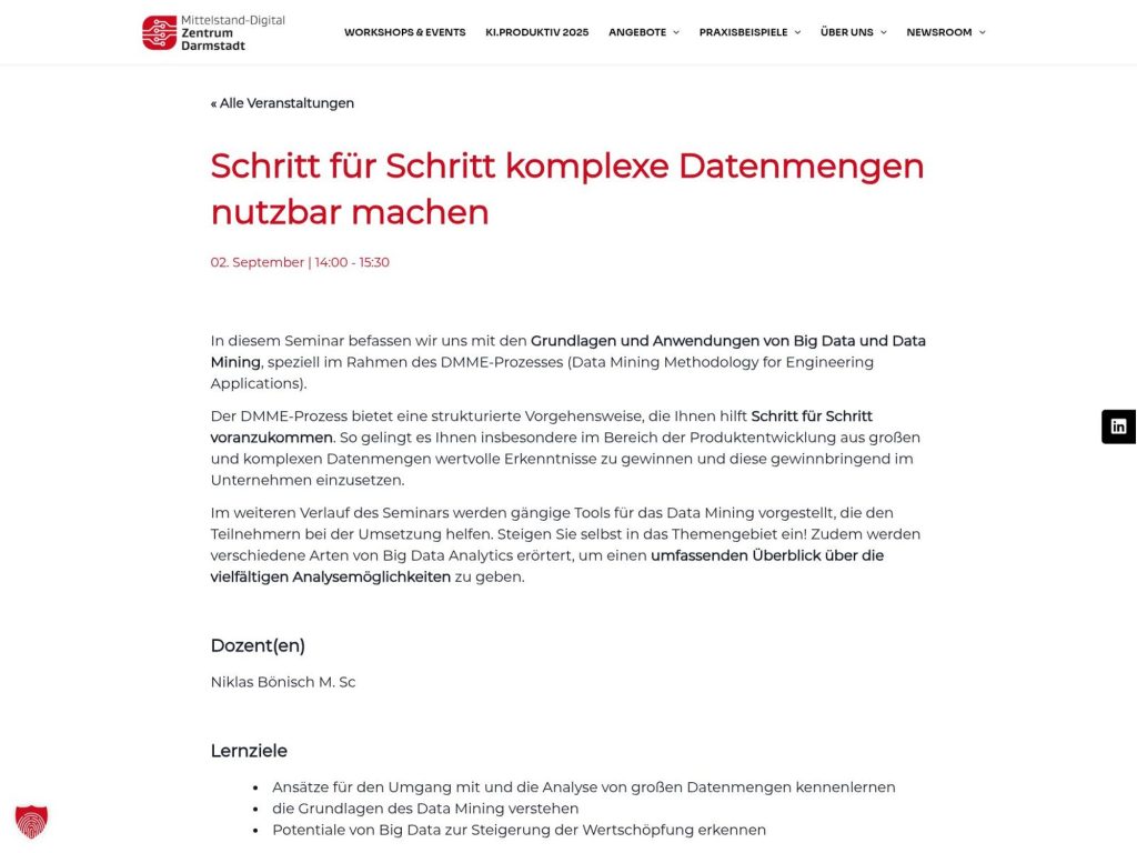 Schritt für Schritt komplexe Datenmengen nutzbar machen - Event screenshot