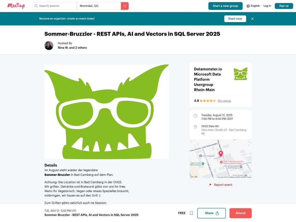 Sommer-Bruzzler - REST APIs, AI and Vectors in SQL Server 2025 - Event screenshot