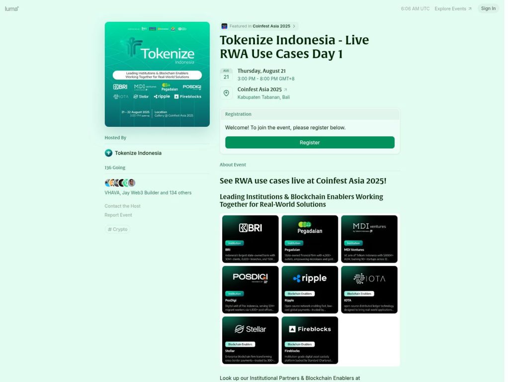 Tokenize Indonesia - Live RWA Use Cases Day 1 - Leading Institutions & Blockchain Enablers Working Together for Real-World Solutions - Event screenshot
