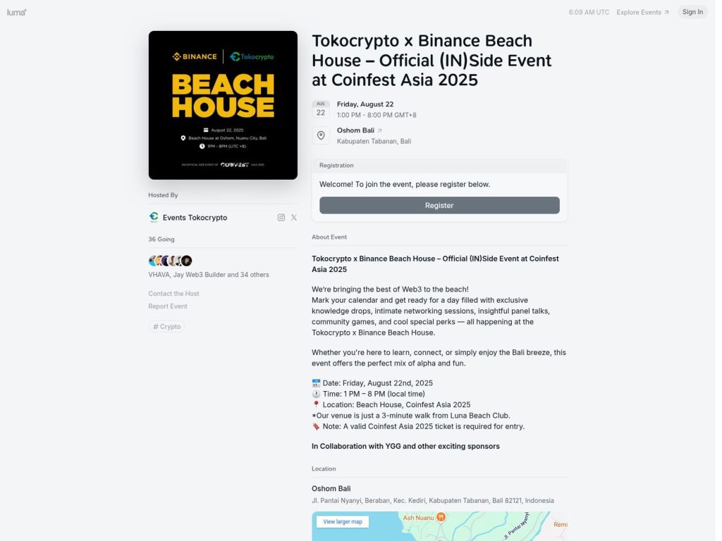 Tokocrypto x Binance Beach House – Official (IN)Side Event at Coinfest Asia 2025 - Event screenshot