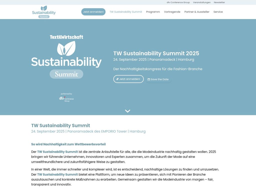 TW Sustainability Summit - Der Nachhaltigkeitskongress für die Fashion-Branche - Event screenshot