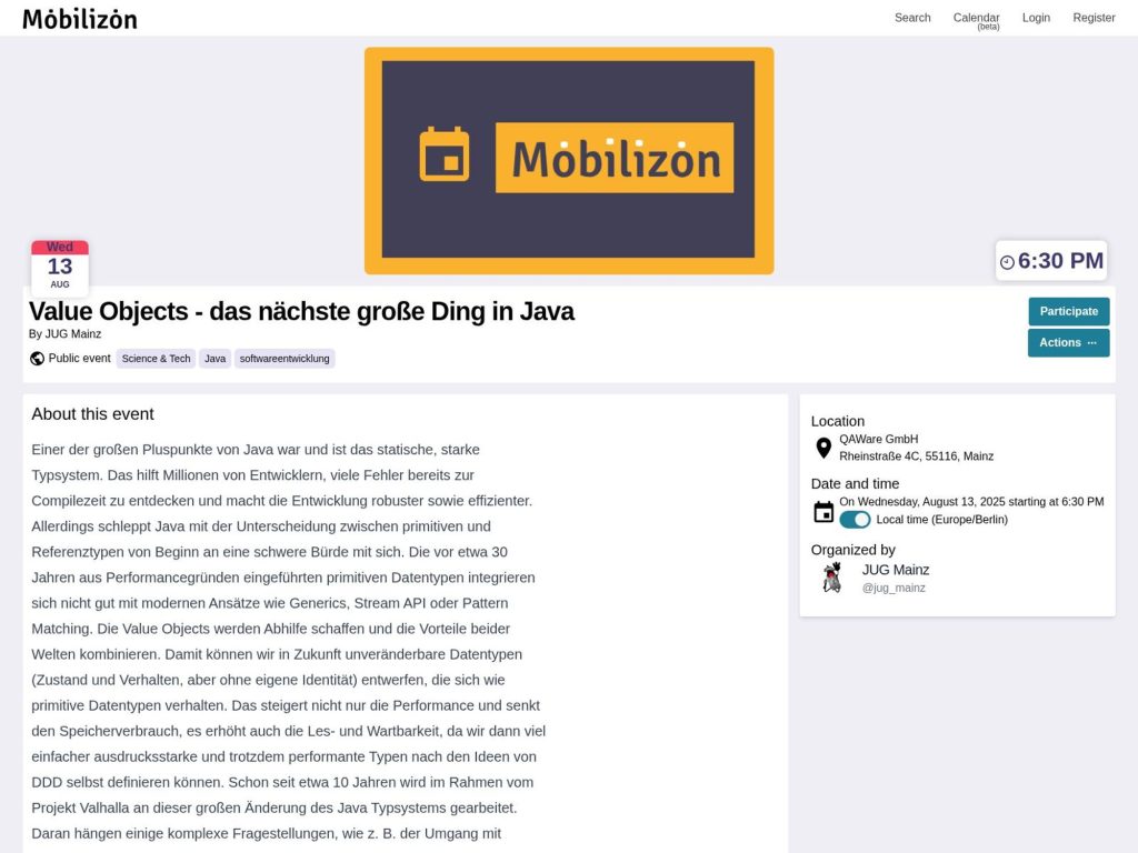 Value Objects - das nächste große Ding in Java - Event screenshot