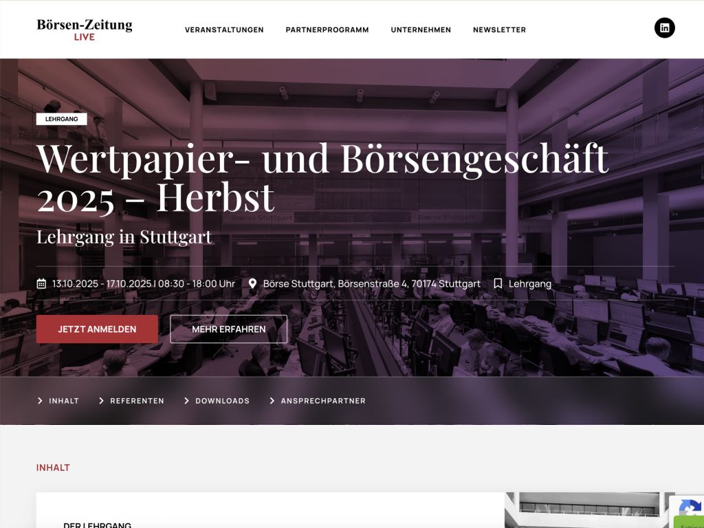 Wertpapier- und Börsengeschäft 2025 – Herbst - Lehrgang in Stuttgart - Event screenshot