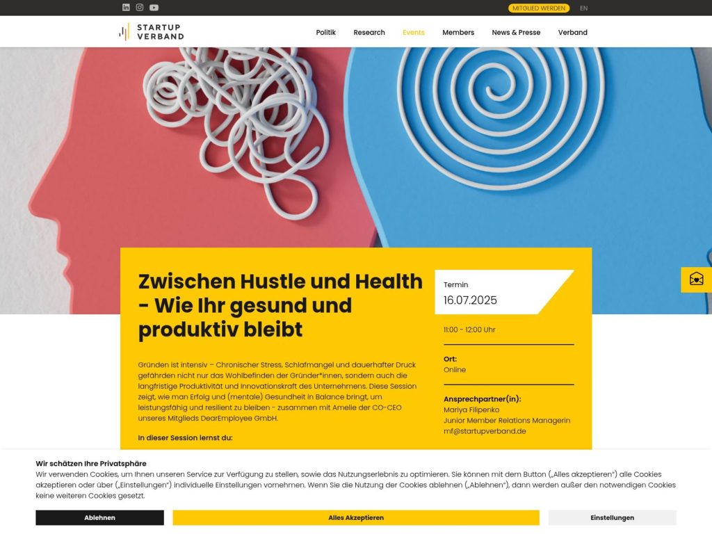 Zwischen Hustle und Health - Wie Ihr gesund und produktiv bleibt - Event screenshot