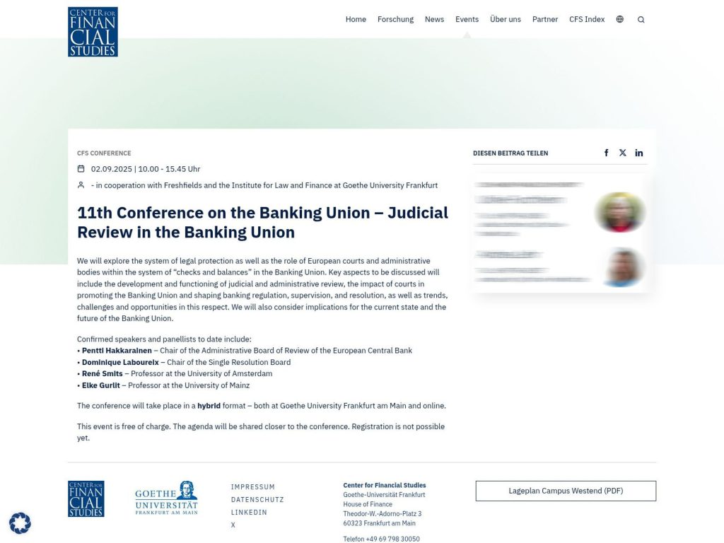 11th Conference on the Banking Union - Judicial Review in the Banking Union - Event screenshot