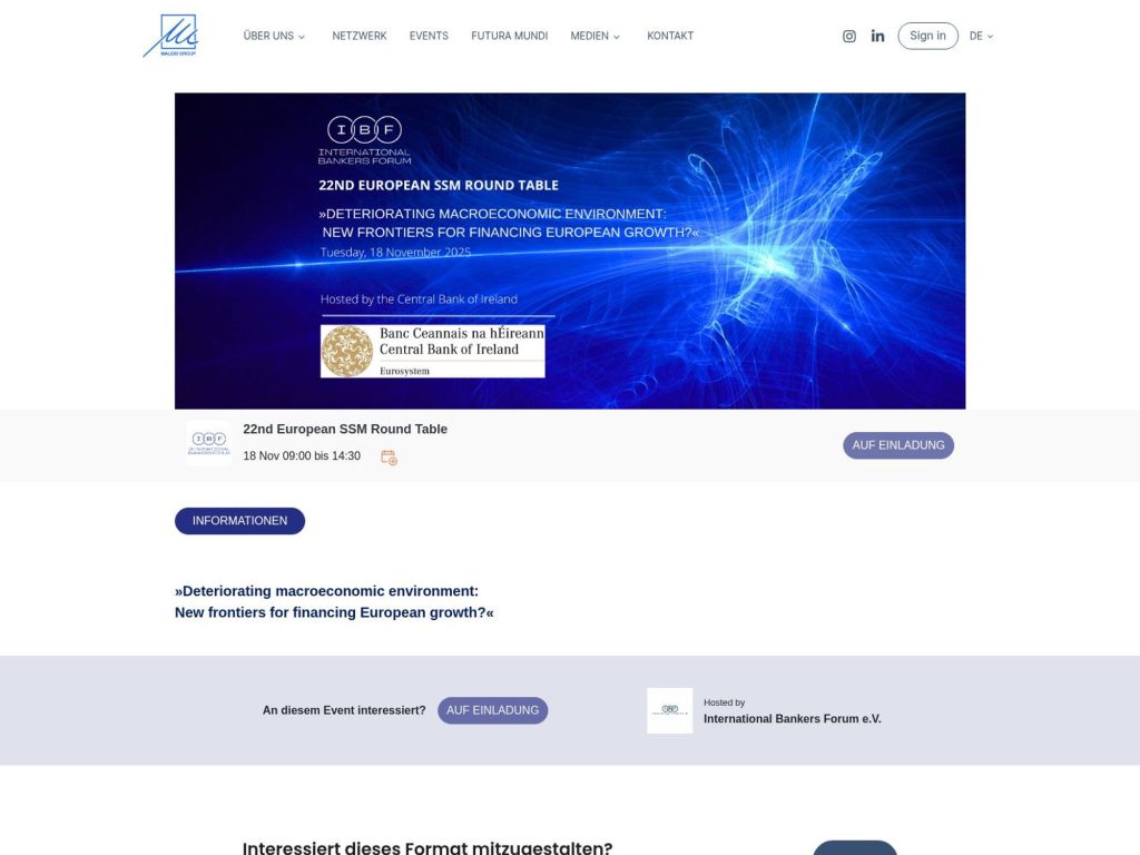 22nd European SSM Round Table - Deteriorating macroeconomic environment: New frontiers for financing European growth? - Event screenshot