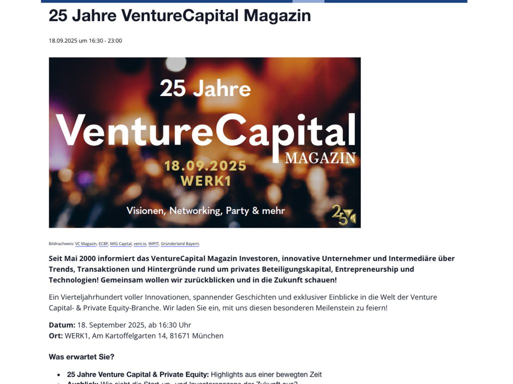 25 Jahre VentureCapital Magazin - Visionen, Networking, Party & mehr - Event screenshot