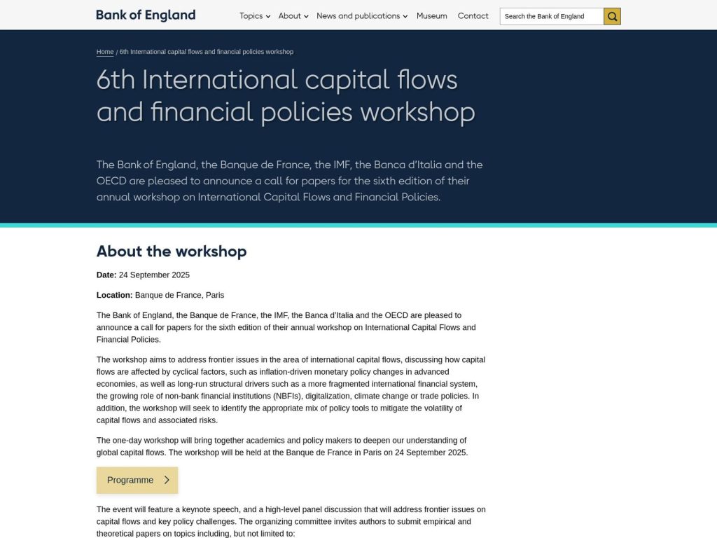 6th International capital flows and financial policies workshop - Event screenshot